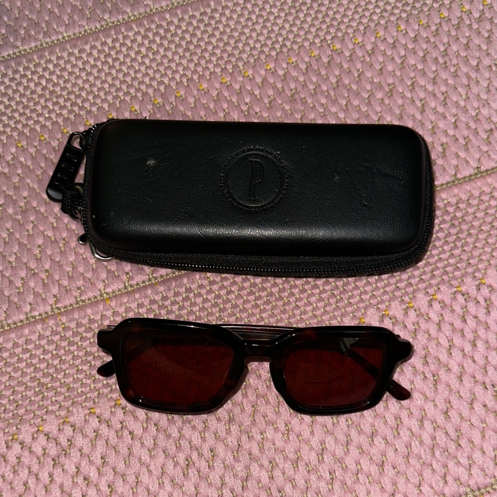Crap Eyewear Tortoiseshell Rectangle Sunglasses with Red/Pink Lenses